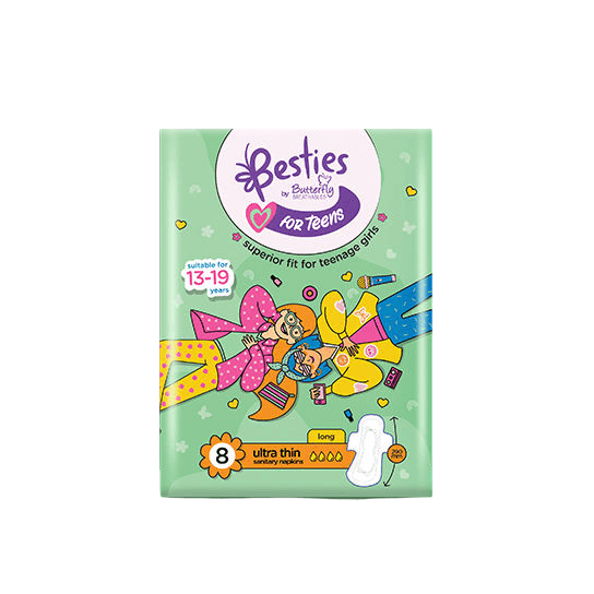 Butterfly Breathables Besties Ultra Thin Long Sanitary Napkins, 8 Pieces