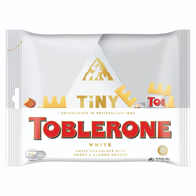 Toblerone Bag Tiny White Chocolate with honey & Almond Nougat, 200g