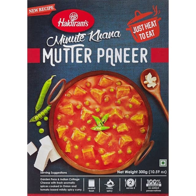 Haldiram'S Minute Khana Mild Mutter Paneer - Vegetarian, Preservatives Free, No Added Artificial Colors 300 Gr