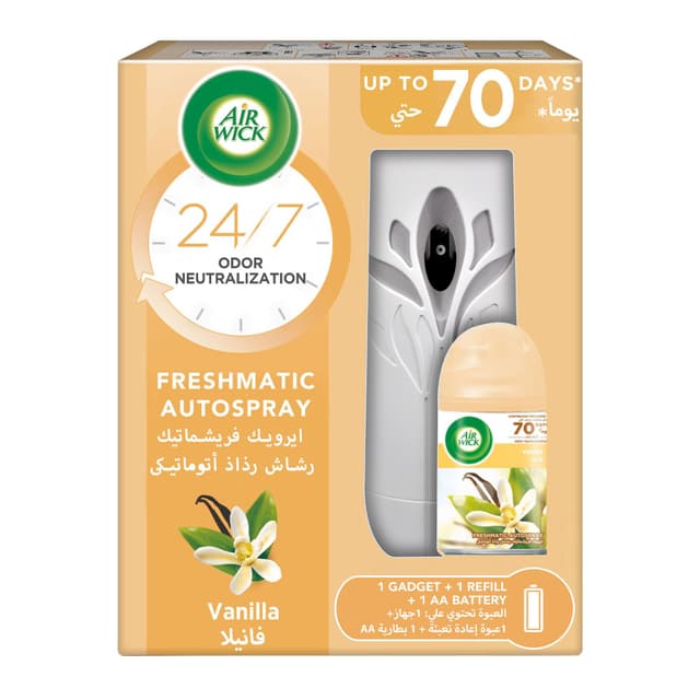 Air Wick Automatic Vanilla Scent Air Freshener Spray Kit with Gadget & Refill, 250ml