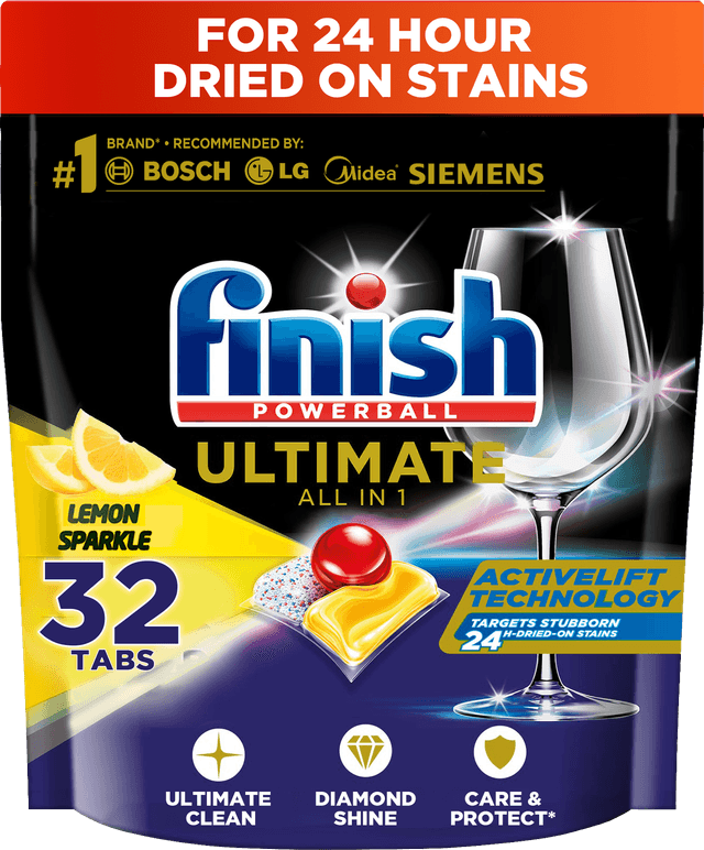 Finish Ultimate Dishwasher Tablets, Lemon Sparkle Scent, 2x More Cleaning Power
