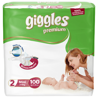 Giggles Premium Mini Eco Baby Diapers Size 2, 100 Pieces