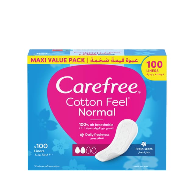 Carefree Cotton Feel Fresh Scent Normal Pantyliners, 100 Pieces