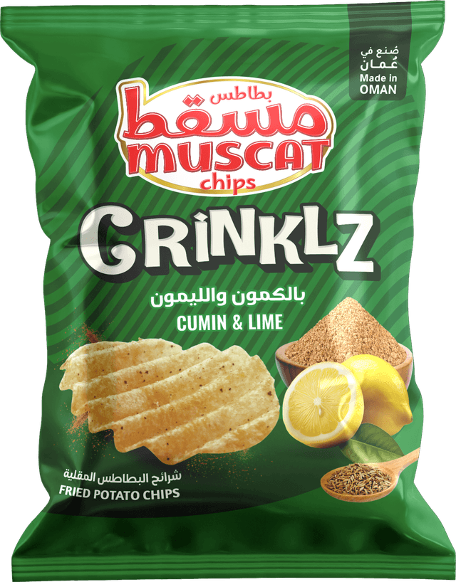 Muscat Chips Crinklz Cumin & Lime Fried Potato Chips, 24x12g