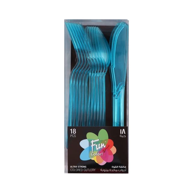Fun Disposable Turquoise Plastic Cutlery Set 18 per pack