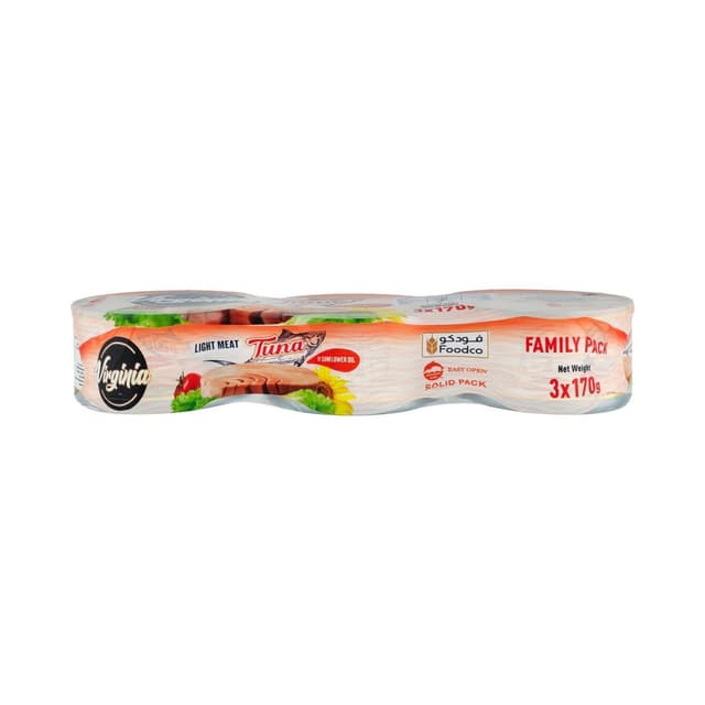 Virginia Light Meat Tuna in Sunflower Oil, 3x170g