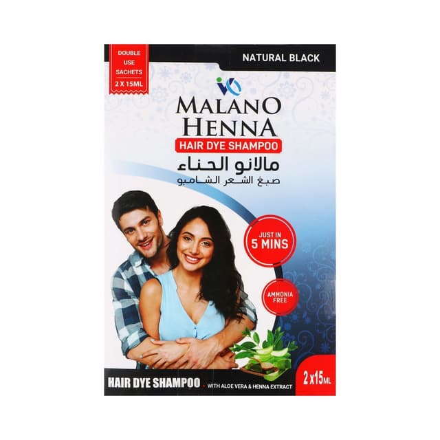 Malano Henna Hair Dye Shampoo With Aloe Natural Black  Ammonia Free 12 Pcs X 30 Ml