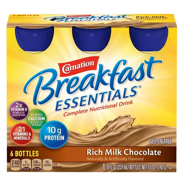 Nestle Carnation Breakfast Drink Essentials Rich Milk Chocolate, 237ml x 6