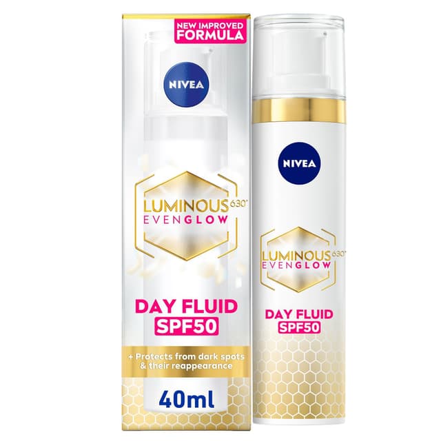NIVEA LUMINOUS 630 EVEN GLOW Anti Dark Spot Face Fluid SPF 50, UVA & UVB Sun Protection, Spotless Even Skin, Hydrating Hyaluronic Acid & Vitamin E, 40 ml
