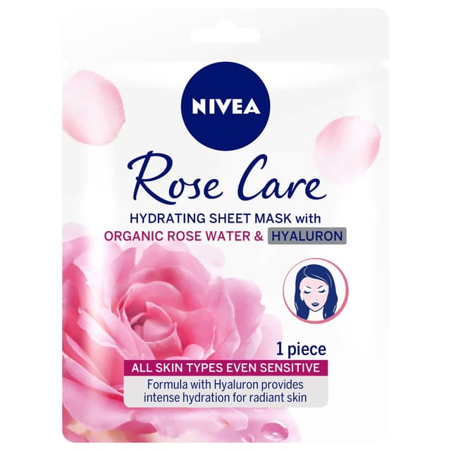 NIVEA Rose Care Hydrating Sheet Mask with Organic Rose Water for All Skin Types, 1 Piece