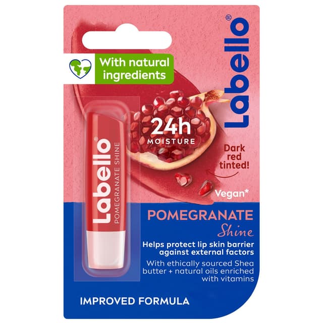Labello 24H Moisturizing Pomegranate Shine Dark Red Tinted Lip Balm with Shea Butter, Natural Oils & Vitamins