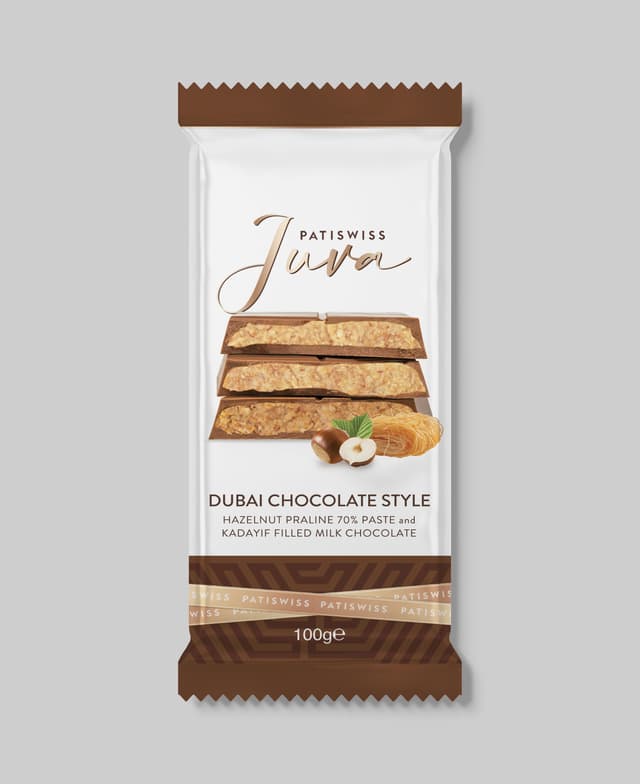 Patiswiss Hazelnut Praline 70% Paste And Kadayif Filled Milk Chocolate, 100g