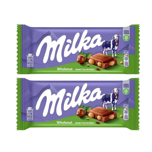 Milka Wholenut Milk Chocolate Tablet, 2x85g