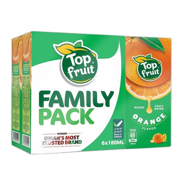 Topfruit Orange Flavor Drink No Added Sugar, 6x180ml