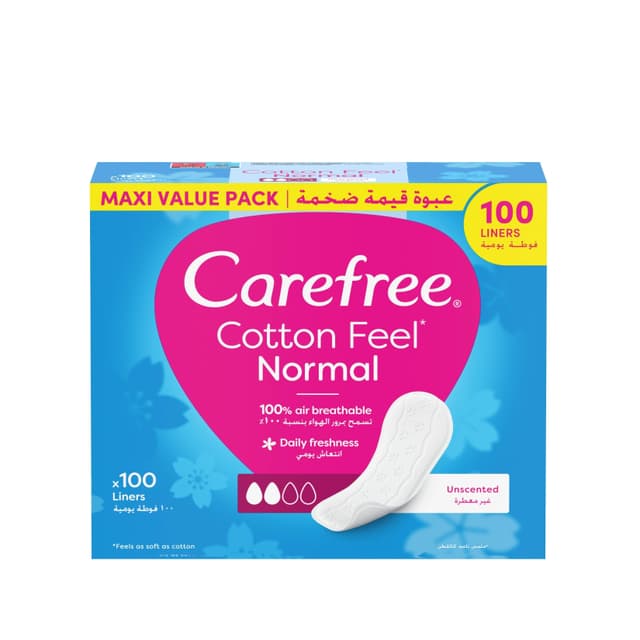 Carefree Cotton Feel Unscented Normal Pantyliners, 100 Pieces