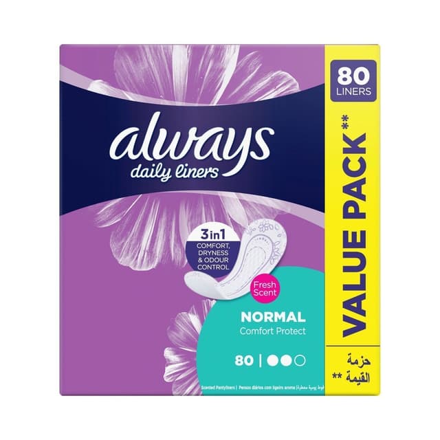 Always Daily Liners Fresh Scent Normal Comfort Protect Pads, 80 Pads