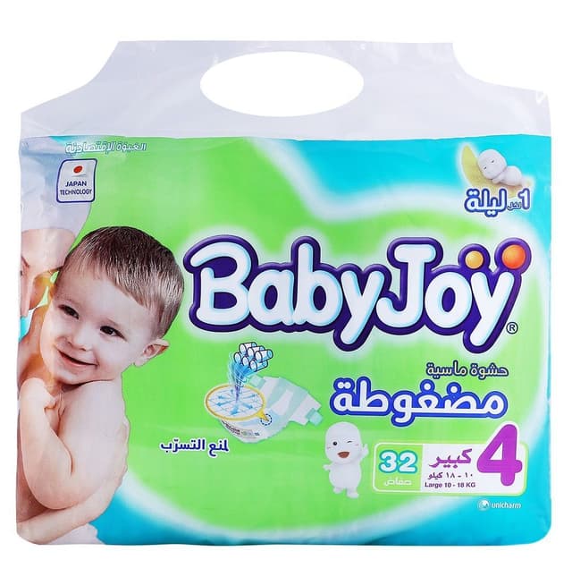 BabyJoy Instant Dry Diapers, Size 4, 10-18kg, 32 Pieces