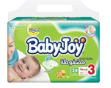 BabyJoy Instant Dry Diapers, Size 3, 6-12kg, 34 Pieces
