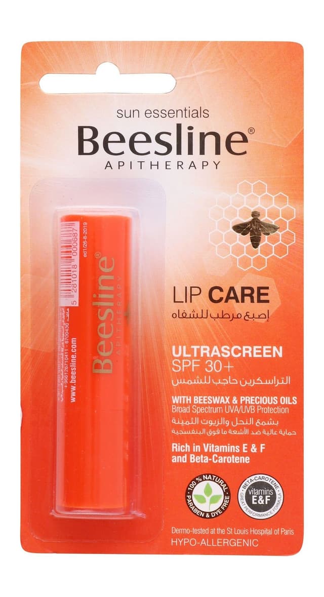 Beesline Ultrascreen Hypoallergenic Lip Balm with Vitamins, Beeswax & Precious Oils SPF30+, 1 Piece