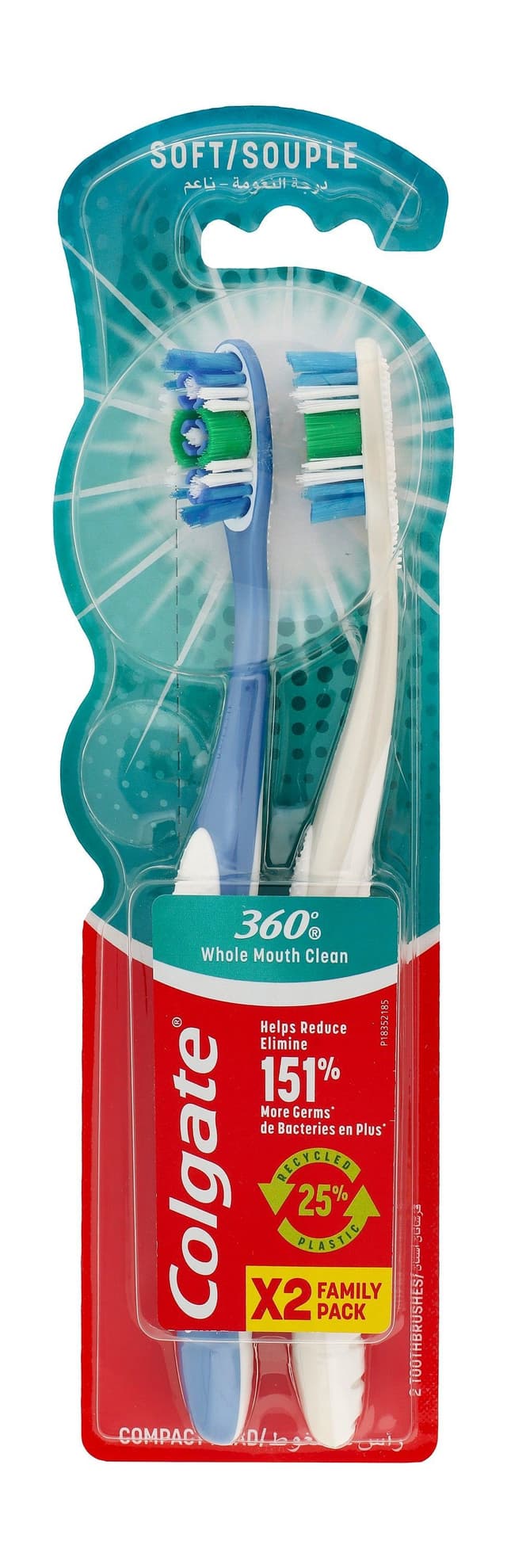 Colgate 360 Degree White & Blue Soft Toothbrushes, 2 Pieces