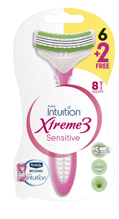 Schick Intuition Xtreme3 Sensitive Skin Disposable Razors for Women, 6+2 Pieces