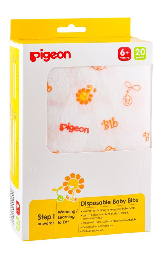 Pigeon White Disposable Baby Bibs (6+ Months), 20 Pieces