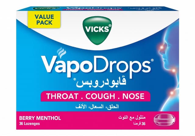 Vicks Vapo Drops Lozenges Berry & Menthol Flavor for Cough, Blocked Nose & Sore Throat