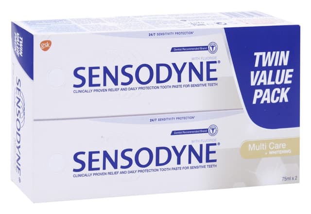Sensodyne Multi Care & Whitening Toothpaste with Fluoride for Sensitive Teeth (Twin Value Pack), 2x75ml