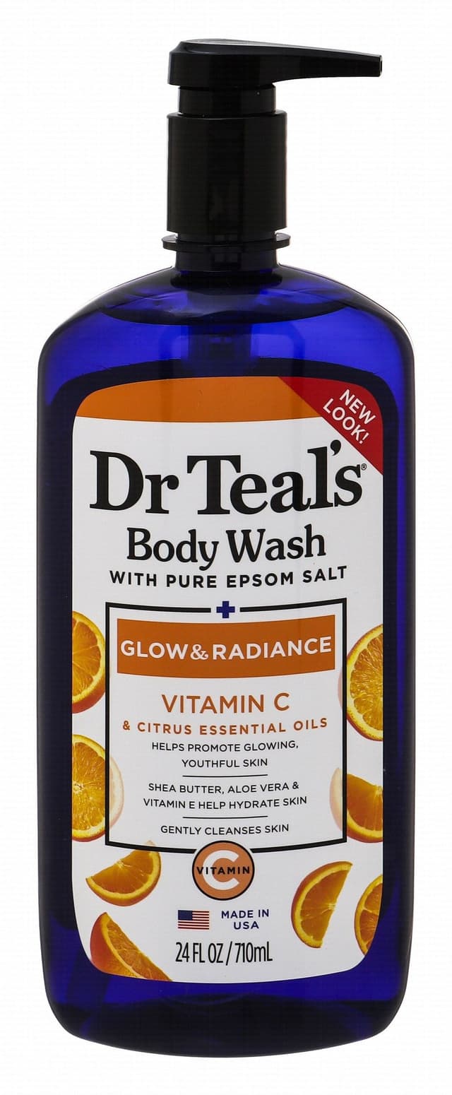 Dr Teal's Glow & Radiance Hydrating & Cleansing Body Wash with Pure Epsom Salt, Vitamin C & Citrus Essential Oils, 710ml