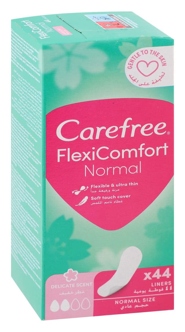 Carefree Flexicomfort Normal Flexible & Ultra Thin Pantyliners Delicate Scent, 44 Pieces