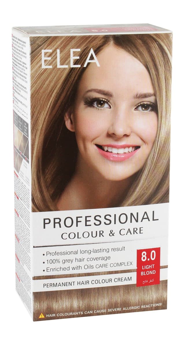 Elea Permanent Hair Color Cream with Oil Care Complex Light Blonde 8.0, 1 Pack
