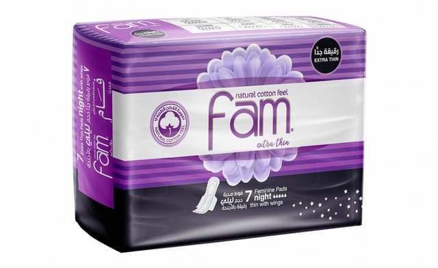 Fam Extra Thin Night Pads with Wings, 7 Pieces