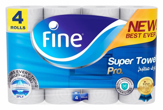 Fine Super Towel Pro Kitchen Rolls 3ply, 4x60 tissues