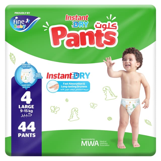Fine Baby Instant Dry Pants, Size 4, Large, 9-15kg, 44 Pieces