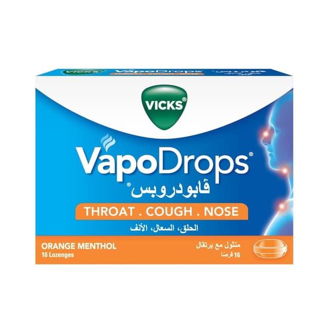 Vicks VapoDrops Orange Menthol Lozenges Soothes & Relieves Sore Throat, 16 Pieces
