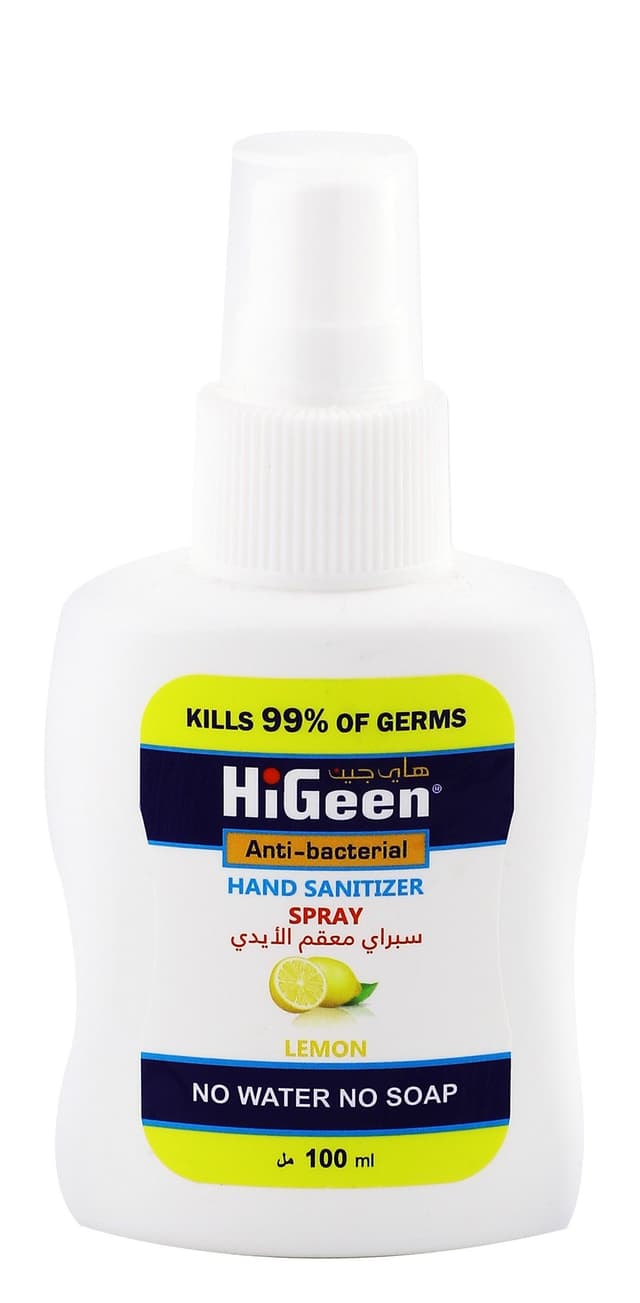 HiGeen 70% Alcohol Antibacterial Hand Sanitizer Spray Lemon Scent, 100ml
