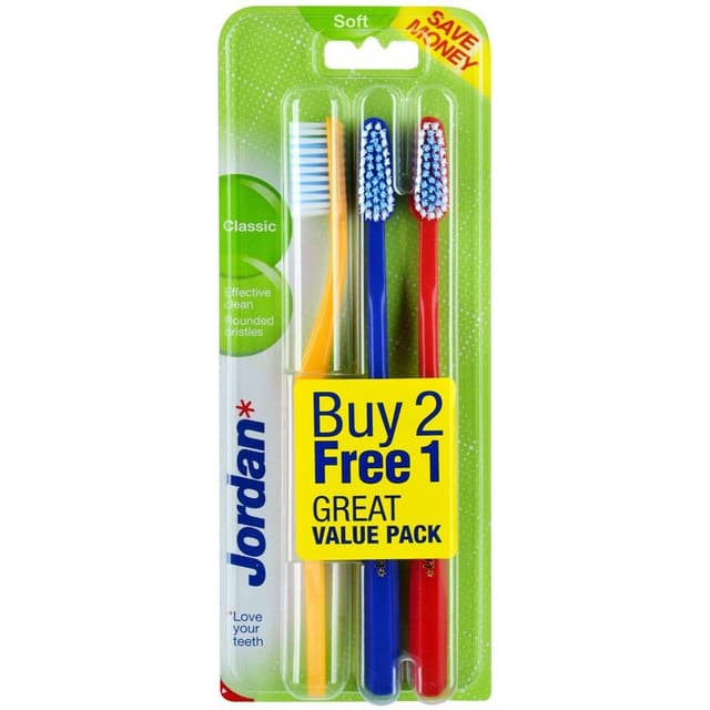 Jordan Classic Assorted Soft Toothbrushes, 3 Pieces