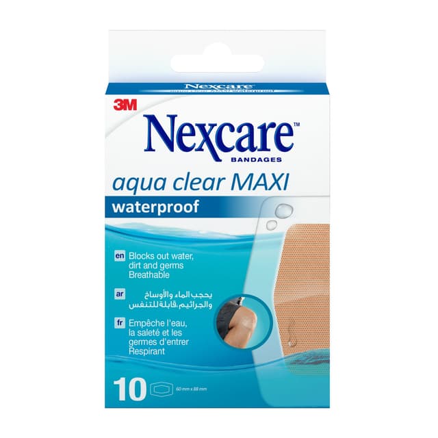 Nexcare Aqua Clear Maxi Waterproof Bandages 60 mm x 88 mm, 10 Pieces