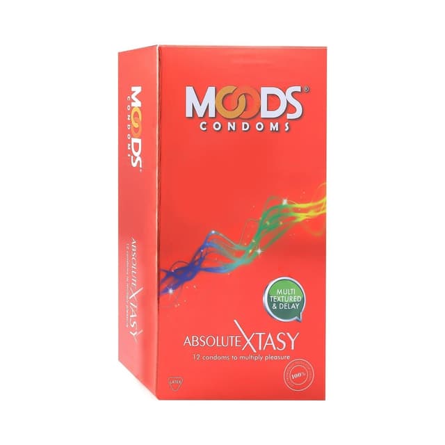 Moods Absolute Xtasy Multi Textured & Delay Lubricated Latex Condoms, 12 Pieces