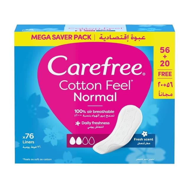 Carefree Daily Cotton Panty Liners Fresh Scent, 76 Pieces
