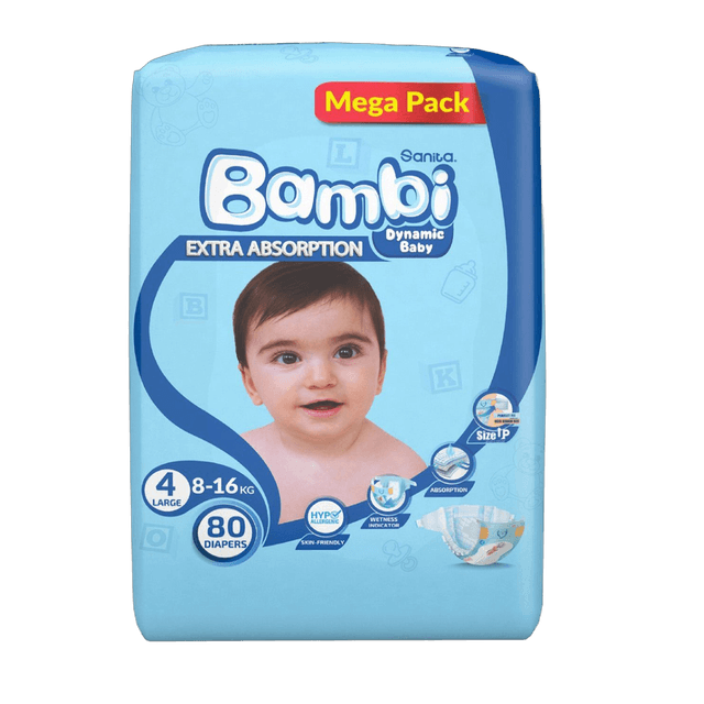 Sanita Bambi Baby Diaper Mega Pack Size 4 Large (8-16kg) 80 Pieces