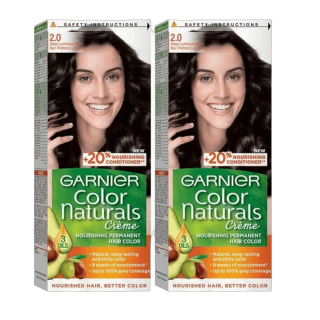 Garnier Color Naturals Hair Color - 2.0 Soft Black, 2 Pieces