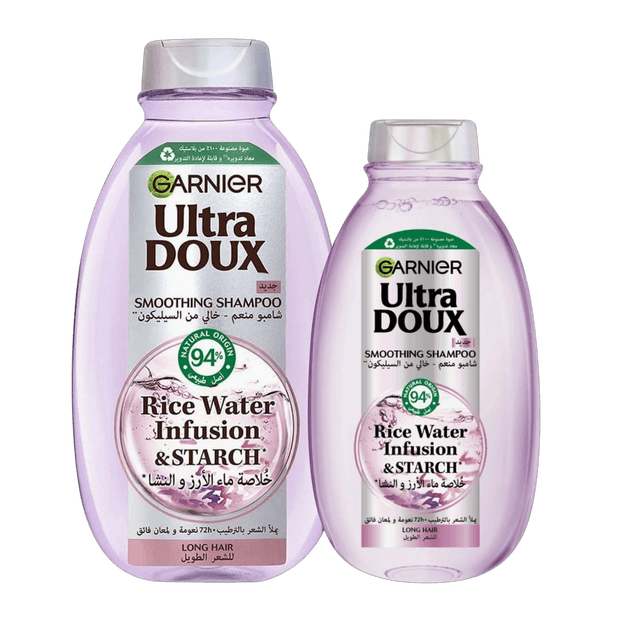 Garnier Ultra Doux Rice Water Smoothing Shampoo, 600ml + 400ml