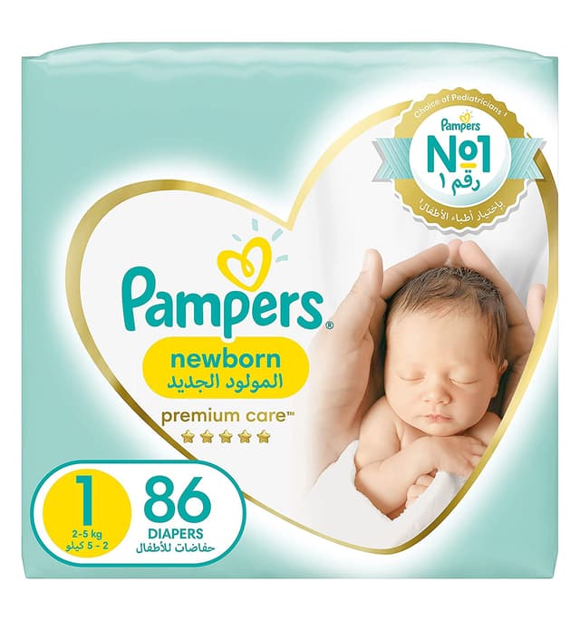 Pampers Premium Care Newborn Diapers, Size 1, 2-5kg, 86 Pieces