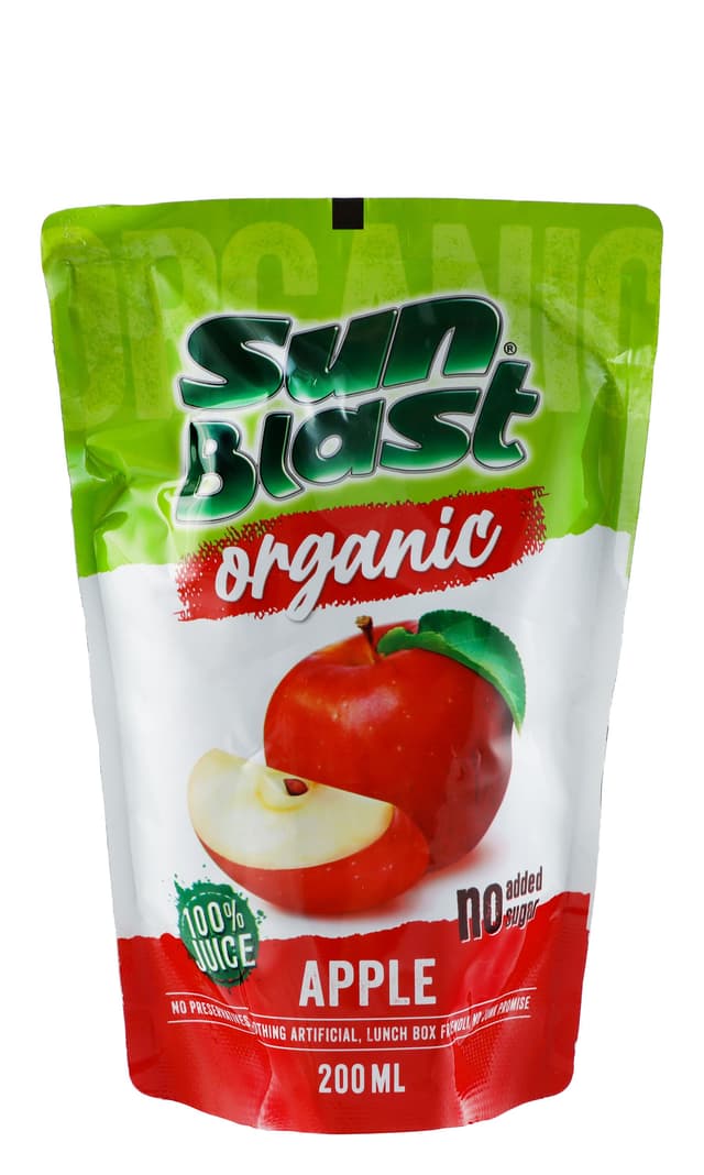 Sun-Blast Organic 100% No Sugar Added Apple Juice, 200ml
