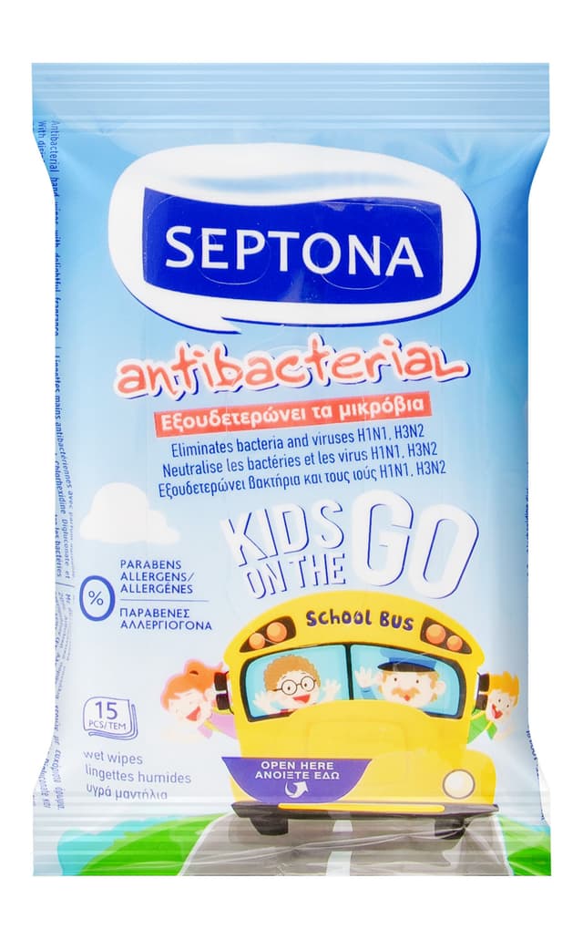 Septona Antibac Wipes Kids On The Go, 15P Counts