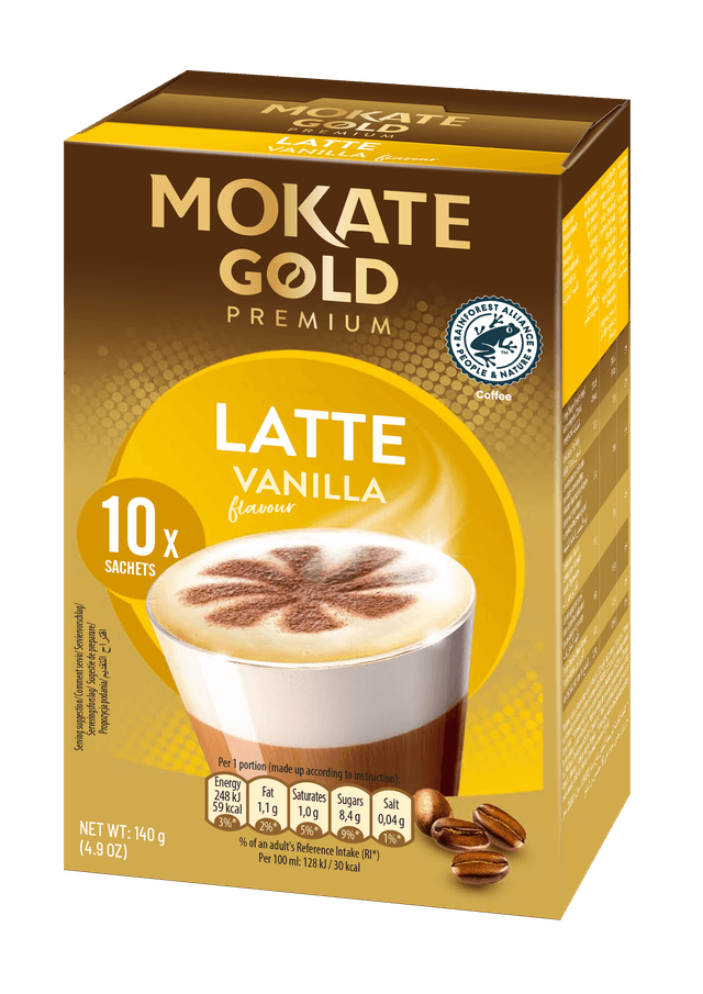Mokate Gold Vanilla Flavour Latte Sachets, 10x14g, 140g