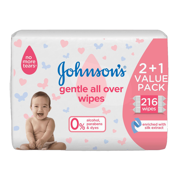 Johnson's Gentle All Over Baby Wipes 3x72 Pieces