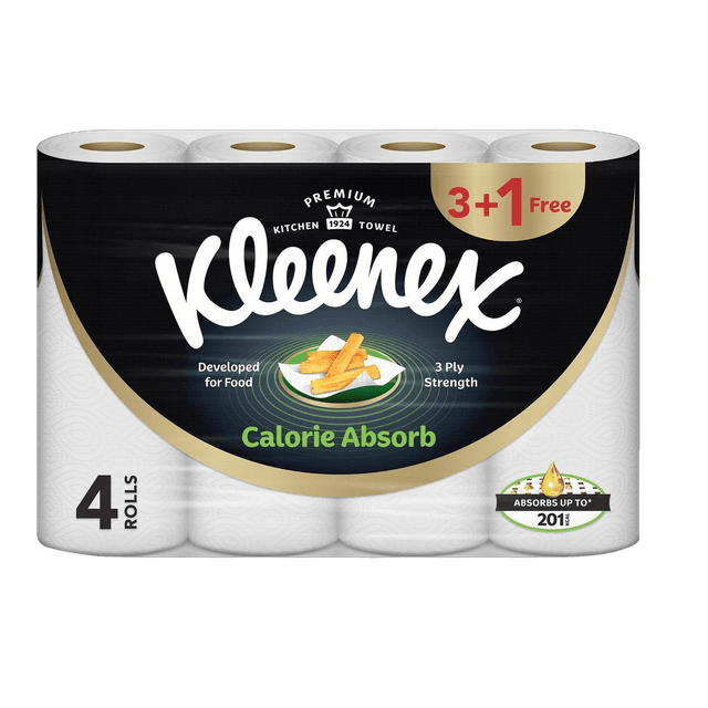 Kleenex Calorie Absorb 3Ply Kitchen Towel Rolls, 4x50 Pieces