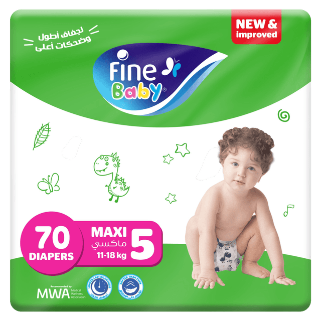 Fine Baby Maxi Diapers Size 5 (11-18kg), 70 Pieces